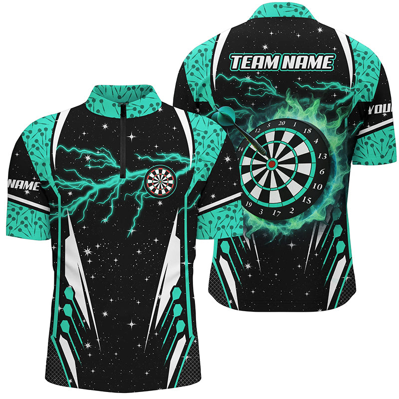 Personalized Lightning Turquoise Dart Jersey Men Quarter-Zip Shirt Team League Dart Shirts TDM1398