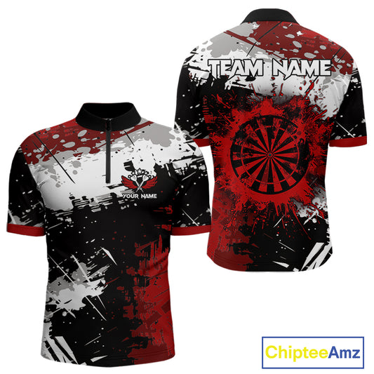 Red Grunge Paint Splash Dart Polo & Quarter Zip Custom Dart Shirts For Men Darts Team Jerseys  TDM3858