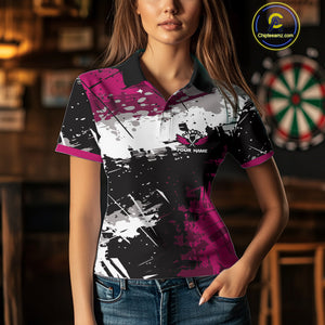 Pink Grunge Paint Splash Dart Polo & Quarter Zip Custom Dart Shirts For Women Darts Team Jerseys TDM3859