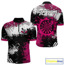 Load image into Gallery viewer, Pink Grunge Paint Splash Dart Polo &amp; Quarter Zip Custom Dart Shirts For Men Darts Team Jerseys TDM3859