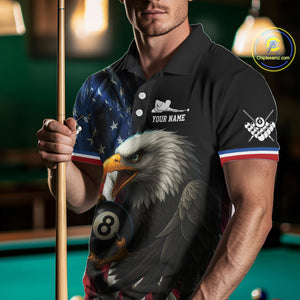 American Flag Eagle 8 Ball Mens Billiard Polo & 1/4 Zip Custom Patriotic Team Billiard Pool Jersey TDM3866