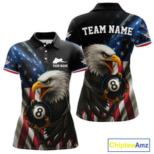 Load image into Gallery viewer, American Flag Eagle 8 Ball Womens Billiard Polo &amp; 1/4 Zip Custom Patriotic Team Billiard Pool Jersey TDM3866