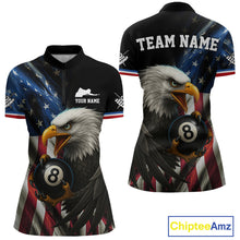 Load image into Gallery viewer, American Flag Eagle 8 Ball Womens Billiard Polo &amp; 1/4 Zip Custom Patriotic Team Billiard Pool Jersey TDM3866