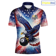 Load image into Gallery viewer, Custom 8 Ball &amp; 9 Ball American Flag Eagle Billiard Shirt For Men, Pool Team Jersey Polo &amp; 1/4 Zip TDM6281