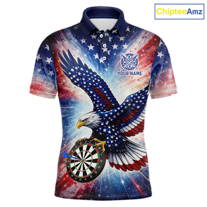 Personalized American Flag Eagle Darts Shirt For Men, Patriotic Darts Team Jersey Polo & 1/4 Zip TDM6283