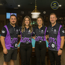 Load image into Gallery viewer, Black And Purple 8 Ball Pool And Roses Custom Skull Billiard Shirts For Women, Billiard Team Jersey TDM6287