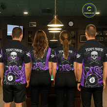 Load image into Gallery viewer, Black And Purple 8 Ball Pool And Roses Custom Skull Billiard Shirts For Women, Billiard Team Jersey TDM6287