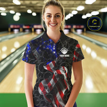 Load image into Gallery viewer, Custom American Flag Smoke Bowling Shirt For Women, Patriotic Team Bowling Jersey Polo &amp; 1/4 Zip TDM6290
