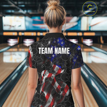 Load image into Gallery viewer, Custom American Flag Smoke Bowling Shirt For Women, Patriotic Team Bowling Jersey Polo &amp; 1/4 Zip TDM6290