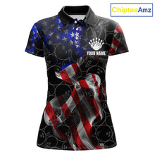 Load image into Gallery viewer, Custom American Flag Smoke Bowling Shirt For Women, Patriotic Team Bowling Jersey Polo &amp; 1/4 Zip TDM6290