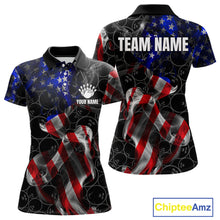 Load image into Gallery viewer, Custom American Flag Smoke Bowling Shirt For Women, Patriotic Team Bowling Jersey Polo &amp; 1/4 Zip TDM6290