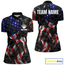 Load image into Gallery viewer, Custom American Flag Smoke Bowling Shirt For Women, Patriotic Team Bowling Jersey Polo &amp; 1/4 Zip TDM6290