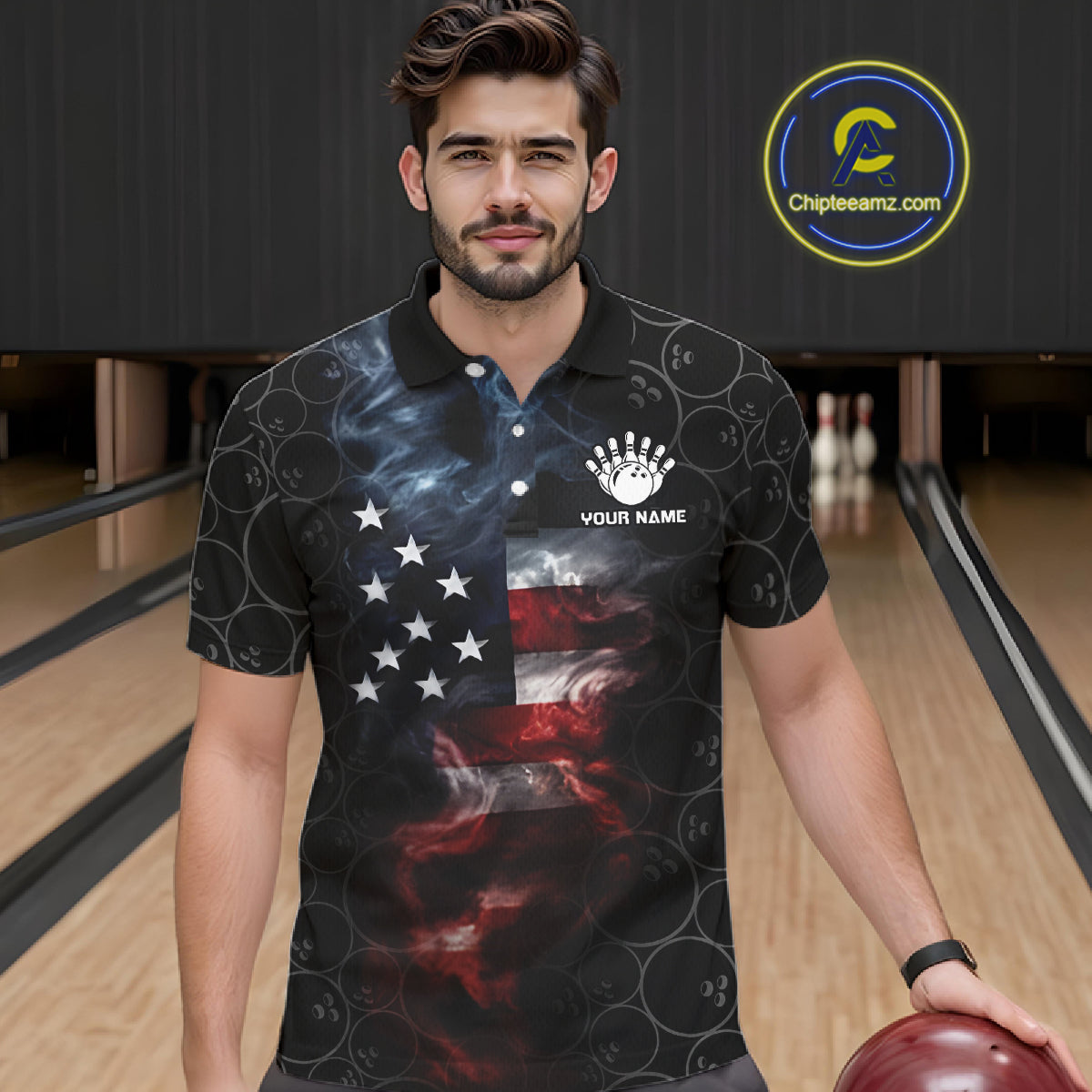Custom American Flag Smoke Bowling Shirt For Men, Patriotic Bowling Jersey Team Polo & 1/4 Zip TDM6291