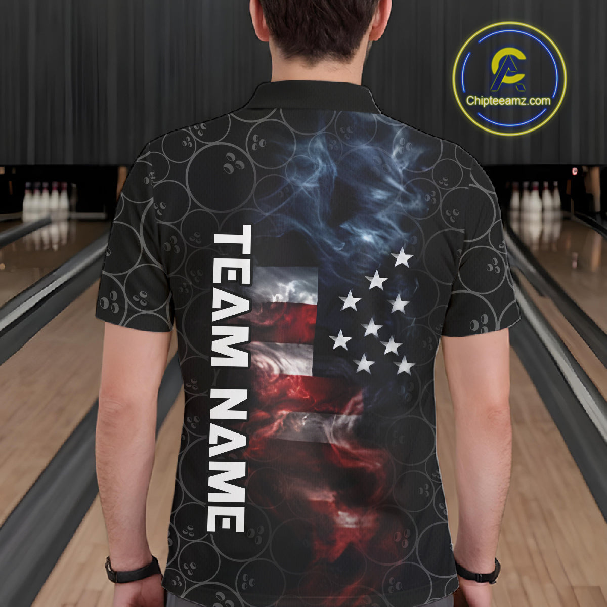 Custom American Flag Smoke Bowling Shirt For Men, Patriotic Bowling Jersey Team Polo & 1/4 Zip TDM6291