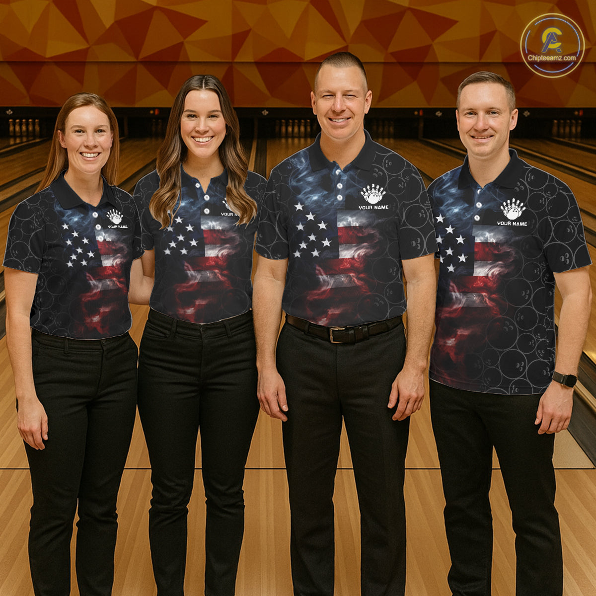 Custom American Flag Smoke Bowling Shirt For Women, Patriotic Bowling Jersey Team Polo & 1/4 Zip TDM6291