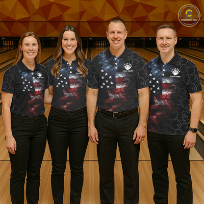 Custom American Flag Smoke Bowling Shirt For Women, Patriotic Bowling Jersey Team Polo & 1/4 Zip TDM6291