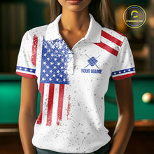 Load image into Gallery viewer, White American Flag 9 Ball Billiard Shirt For Women Custom Patriotic Pool Team Jersey Polo &amp; 1/4 Zip TDM6702