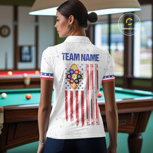 Load image into Gallery viewer, White American Flag 9 Ball Billiard Shirt For Women Custom Patriotic Pool Team Jersey Polo &amp; 1/4 Zip TDM6702
