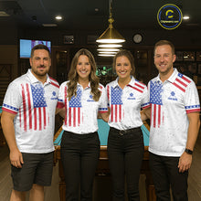 Load image into Gallery viewer, White American Flag 9 Ball Billiard Shirt For Women Custom Patriotic Pool Team Jersey Polo &amp; 1/4 Zip TDM6702