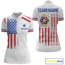 Load image into Gallery viewer, White American Flag 9 Ball Billiard Shirt For Women Custom Patriotic Pool Team Jersey Polo &amp; 1/4 Zip TDM6702