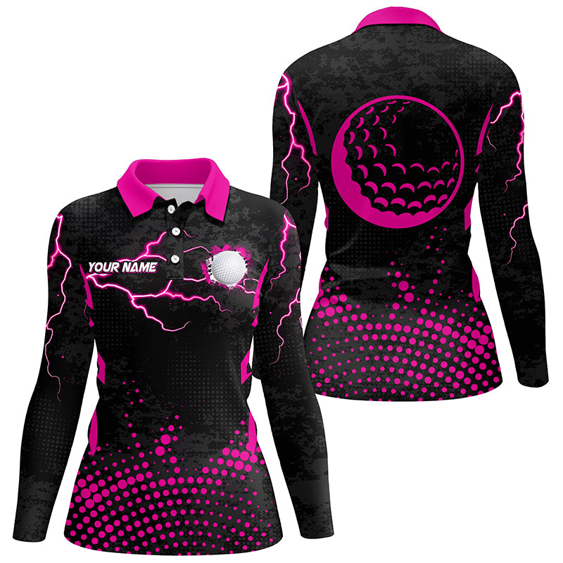 Personalized Pink Golf Ball Point Pattern Custom Womens Golf Polo Shirts, Team Ladies Golf Apparel TDM1980