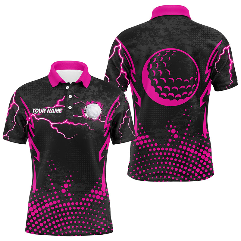 Personalized Pink Golf Ball Point Pattern Custom Mens Golf Polo Shirts, Team Men Golf Apparel TDM1980