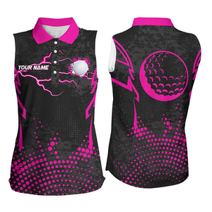 Personalized Pink Golf Ball Point Pattern Womens Sleeveless Polo Shirts, Team Ladies Golf Apparel TDM1980