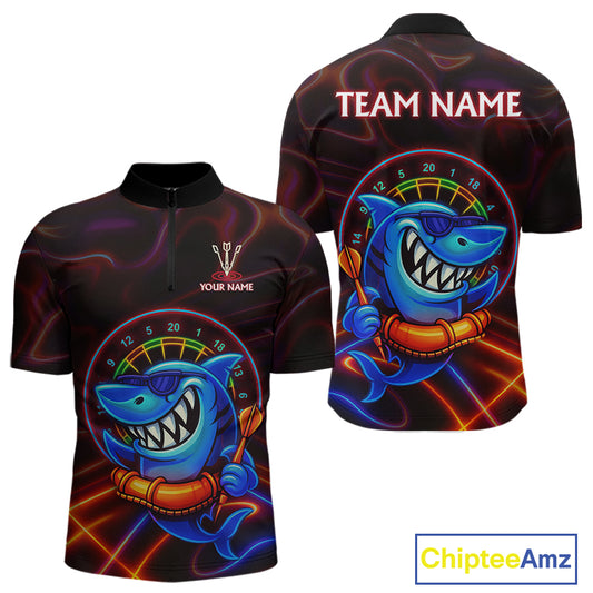 Personalized Neon Funny Shark Darts Shirt For Men Custom Darts Team Jersey Outfit, Darts Gifts TDM4319