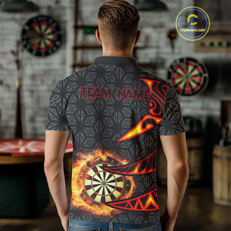 Personalized Fire Flame Dartboard Geometric Pattern Darts Shirt For Men, Custom Darts Team Jerseys TDM4320