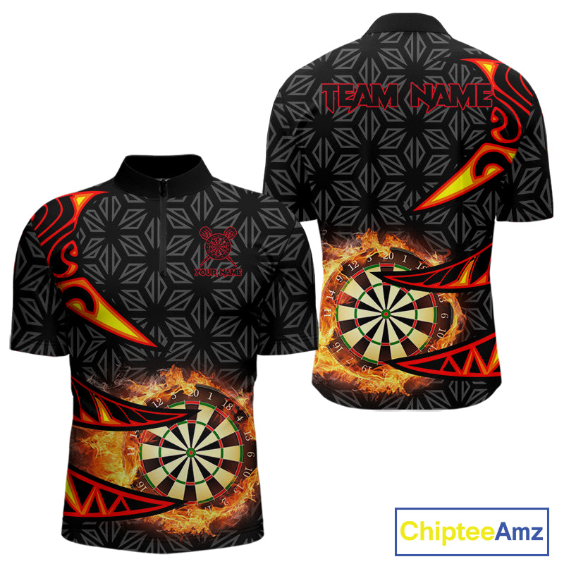 Personalized Fire Flame Dartboard Geometric Pattern Darts Shirt For Men, Custom Darts Team Jerseys TDM4320