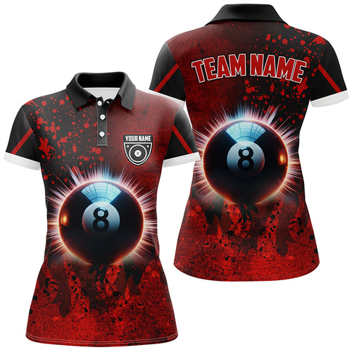 Personalized Glowing 8 Ball Pool Billiard Shirts For Women Custom Grunge Red Billiard Pool Jerseys TDM2179