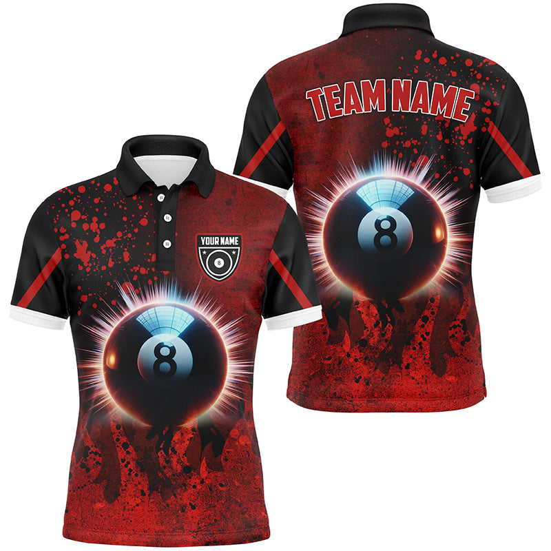 Personalized Glowing 8 Ball Pool Billiard Shirts For Men Custom Grunge Red Billiard Pool Jerseys TDM2179