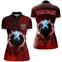 Load image into Gallery viewer, Personalized Glowing 8 Ball Pool Billiard Shirts For Women Custom Grunge Red Billiard Pool Jerseys TDM2179