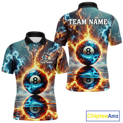 Blue And Orange Strike Thunder Lightning 8 Ball Men Billiard Shirt Custom Pool Team Jersey TDM4542