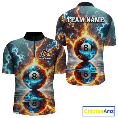 Blue And Orange Strike Thunder Lightning 8 Ball Men Billiard Shirt Custom Pool Team Jersey TDM4542