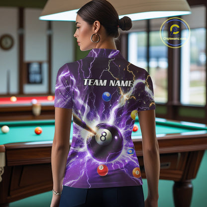 Thunder Lightning Strike 8 Ball Women Billiard Shirts Custom Purple Billiard League Pool Team Jersey TDM4544