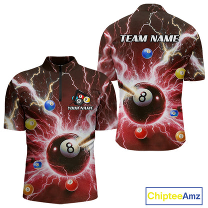 Thunder Lightning Strike 8 Ball Men Billiard Shirts Custom Red Billiard League Pool Team Jersey TDM4545