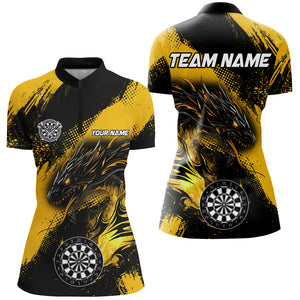 Yellow Grunge Custom Dragon Darts Polo & Quarter Zip Shirt For Women, Darts League Jerseys Uniform TDM2690