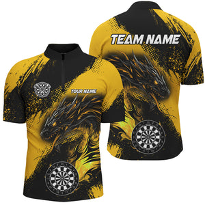 Yellow Grunge Custom Dragon Darts Polo & Quarter Zip Shirt For Men, Darts League Jerseys Uniform TDM2690