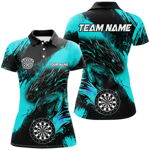 Turquoise Grunge Custom Dragon Darts Polo & Quarter Zip Shirt For Women, Darts League Jerseys Uniform TDM2691