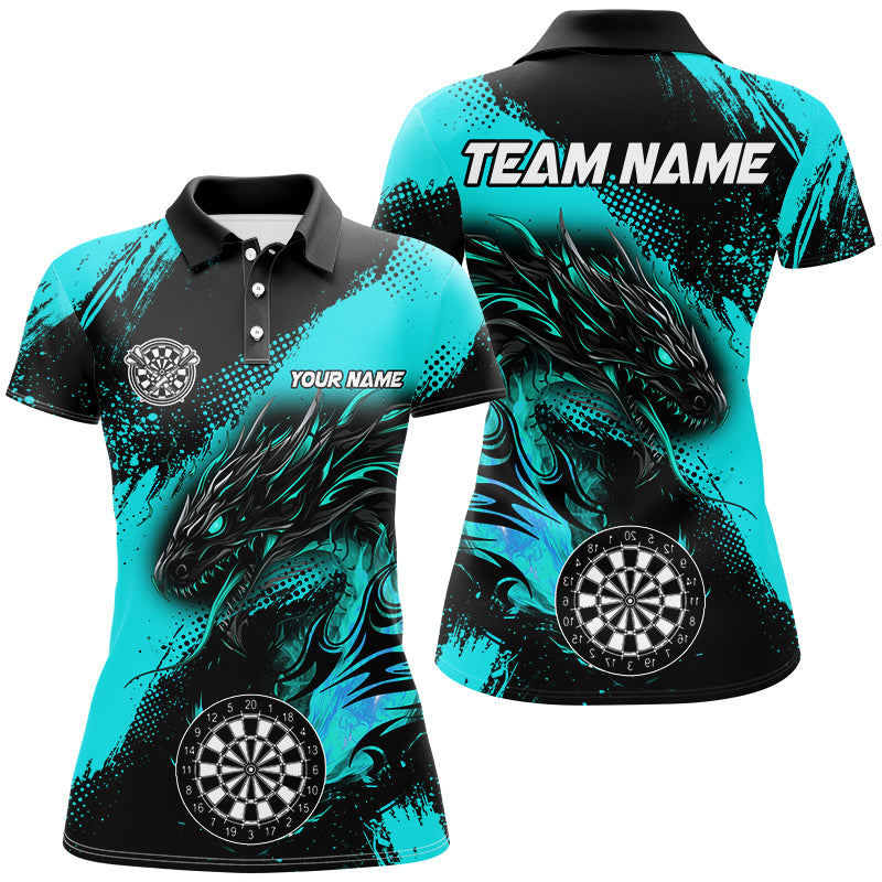 Turquoise Grunge Custom Dragon Darts Polo & Quarter Zip Shirt For Women, Darts League Jerseys Uniform TDM2691