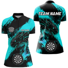 Load image into Gallery viewer, Turquoise Grunge Custom Dragon Darts Polo &amp; Quarter Zip Shirt For Women, Darts League Jerseys Uniform TDM2691