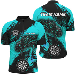 Turquoise Grunge Custom Dragon Darts Polo & Quarter Zip Shirt For Men, Darts League Jerseys Uniform TDM2691