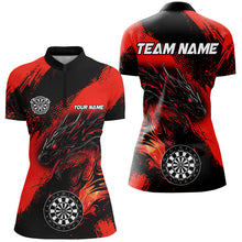 Load image into Gallery viewer, Red Grunge Custom Dragon Darts Polo &amp; Quarter Zip Shirt For Women, Darts League Jerseys Uniform TDM2692