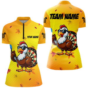 Yellow Funny Turkey Women Darts Shirts Custom Thanksgiving Shirts For Darts Lover, Darts Jerseys TDM2696