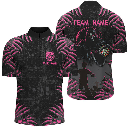 Funny Claw Grim Reaper Men Darts Shirts Custom Grunge Pink Black  Halloween Darts Jerseys TDM2697