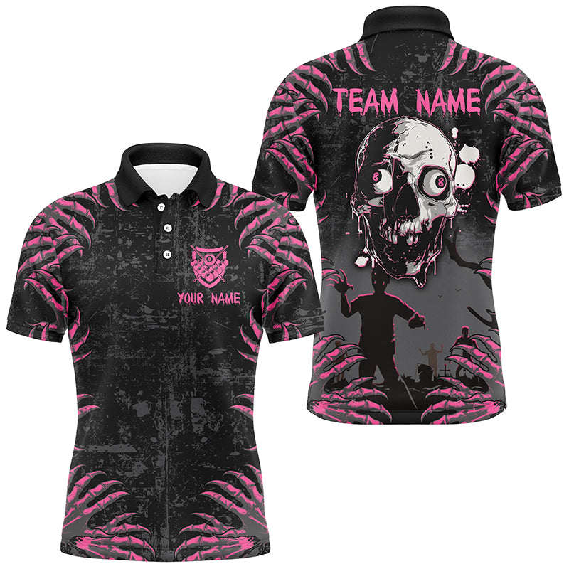 Funny Skull Claw Pattern Custom Men Billiard Shirts, Grunge Pink Black Halloween Billiard Jerseys TDM2698