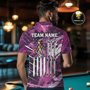 Purple Grunge US Flag Billiard Shirt For Men Custom 8 Ball Pool Team Shirt, Billiard Jersey TDM4969