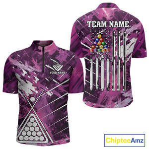 Purple Grunge US Flag Billiard Shirt For Men Custom 8 Ball Pool Team Shirt, Billiard Jersey TDM4969