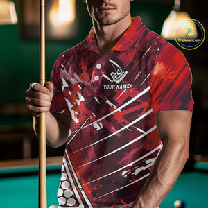 Red Grunge US Flag Billiard Shirt For Men Custom 8 Ball Pool Team Shirt, Funny Billiard Jersey TDM4970